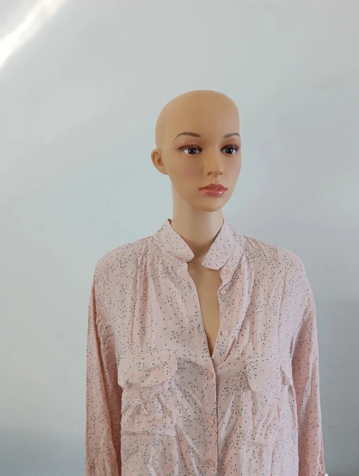 Camaêbu powder pink printed blouse shirt for women size 44 long sleeves fluid – photo 3
